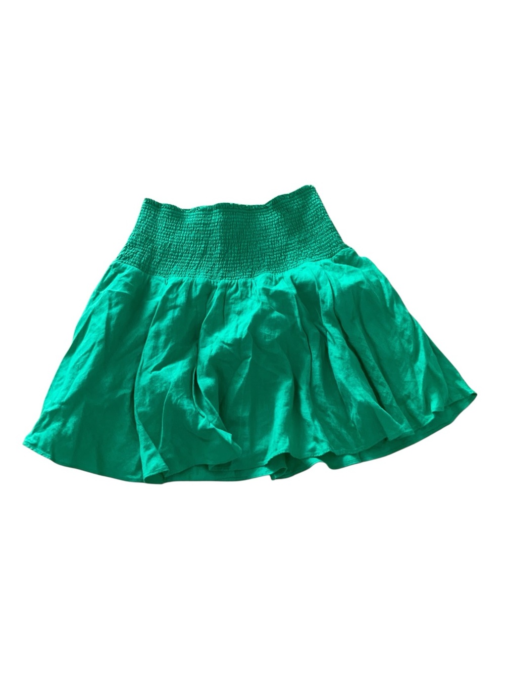 J. Crew Emerald Green Smocked Waist Circle Skirt 100%  Linen SZ MEDIUM